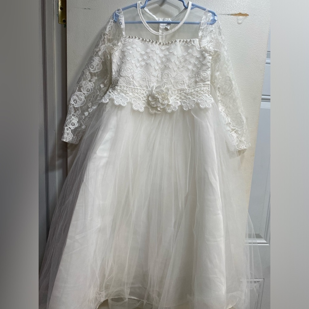 Tween Girls Long Lace Mesh tulle Dress gown, size 5-6 - Picture 3 of 6
